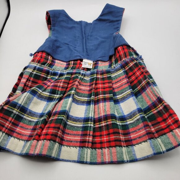 Fawn Tog Vintage Girls 3T  Tartan Plaid Jumper Dress Pleated Skirt Button Straps - Picture 10 of 12